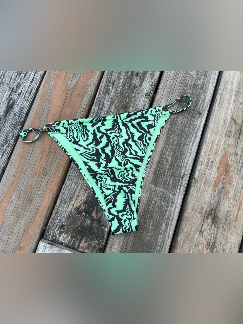 H&M Mint Green and Black Animal-Print Tie-Side Bikini Bottom
